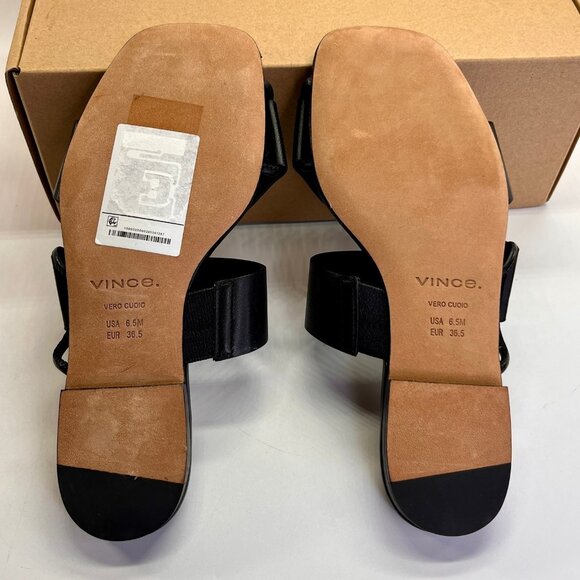 Vince Dylan Leather Flat Sandals Size 6.5M Black Asymmetrical Slide Shoes - Picture 3 of 16